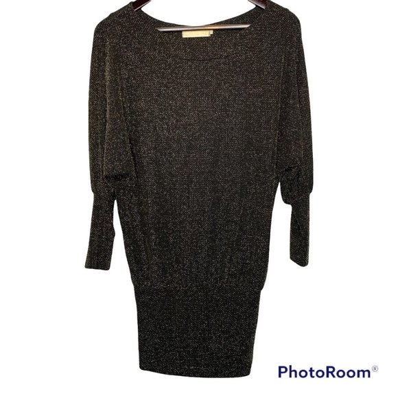 Womens Black Gold Metallic Wool Batwing 